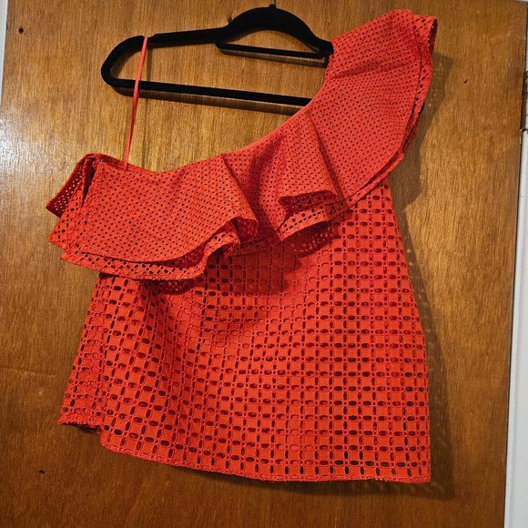 J. Crew Women's One Shoulder Short Flutter Sleeve Eyelet Top - Picture 5 of 6